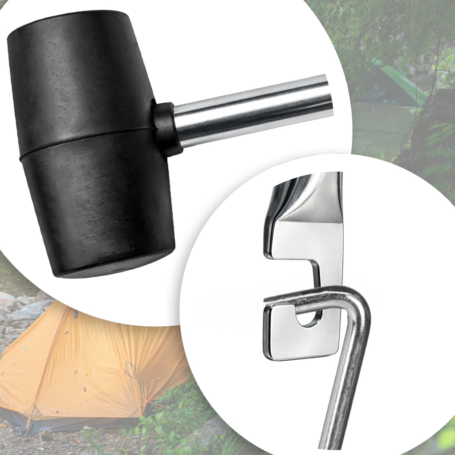 com-four® Martello in Gomma con estrattore a piolo - Martello a Faccia Morbida con Asta in Metallo - Martello a piolo per Campeggio e Artigianato - Martello a Impatto (01 Pezzo - con Manico a Gancio)