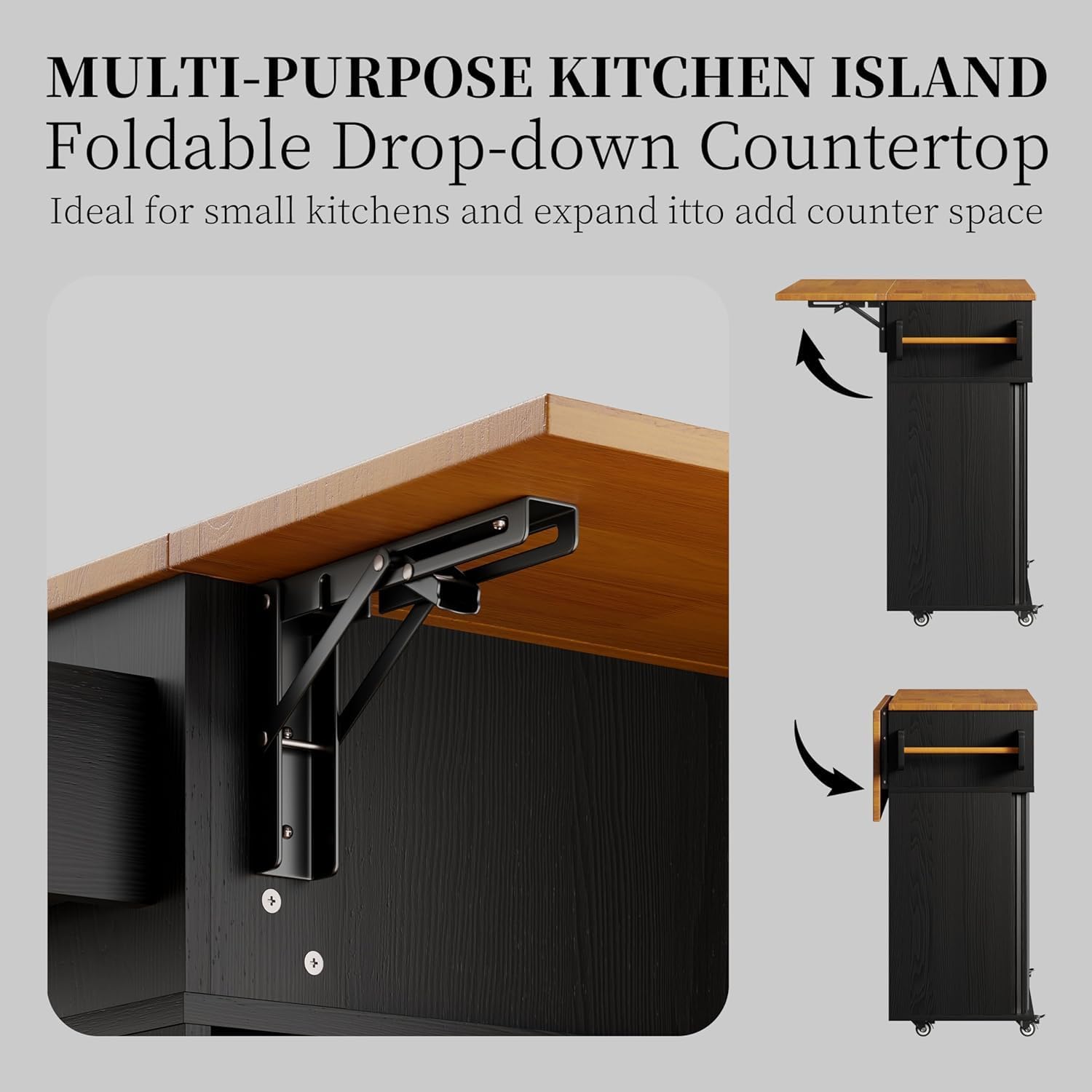 Kitchen Island with Drop Leaf: 39.4" Mobile Kitchen Island Cart on Wheels with Storage and Seating, Rolling Home Bar Carts with Spice Rack, Sliding Door,Drawers