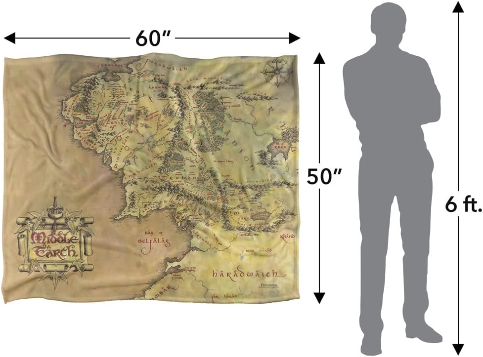 The Lord of The Rings Blanket, 50"x60" Map of Middle Earth Silky Touch Super Soft Throw Blanket