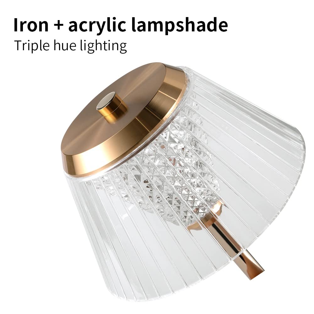 Lampy stołowe do sypialni Lampa bezprzewodowa zasilana akumulatorem 3 tryby kolorów Lampa dotykowa LED przenośna akrylowa metalowa przyłóżkowa