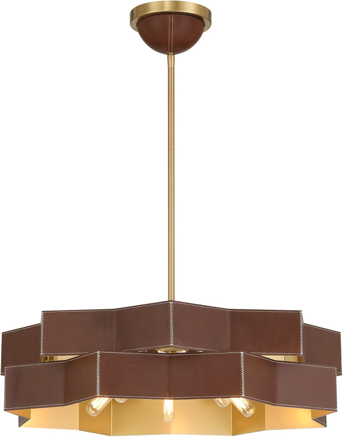 Savoy House 7-2749-5-322 Atherton Transitional Natural Leather Pendant, 5-Light 300 Total Watts, 6" H x 24" W, Warm Brass