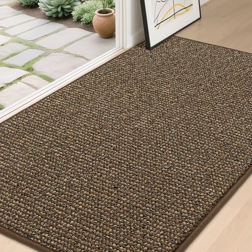 Image of BEQHAUSE Dirt Trapper Door Mat 36 inch x 60 inch, Non-Slip Washable Doormats Entrance Mat, Dirt Resistant and Absorbent Welcome Mat, Low Profile Floor Mats for Front Back Door and Entryway, Brown