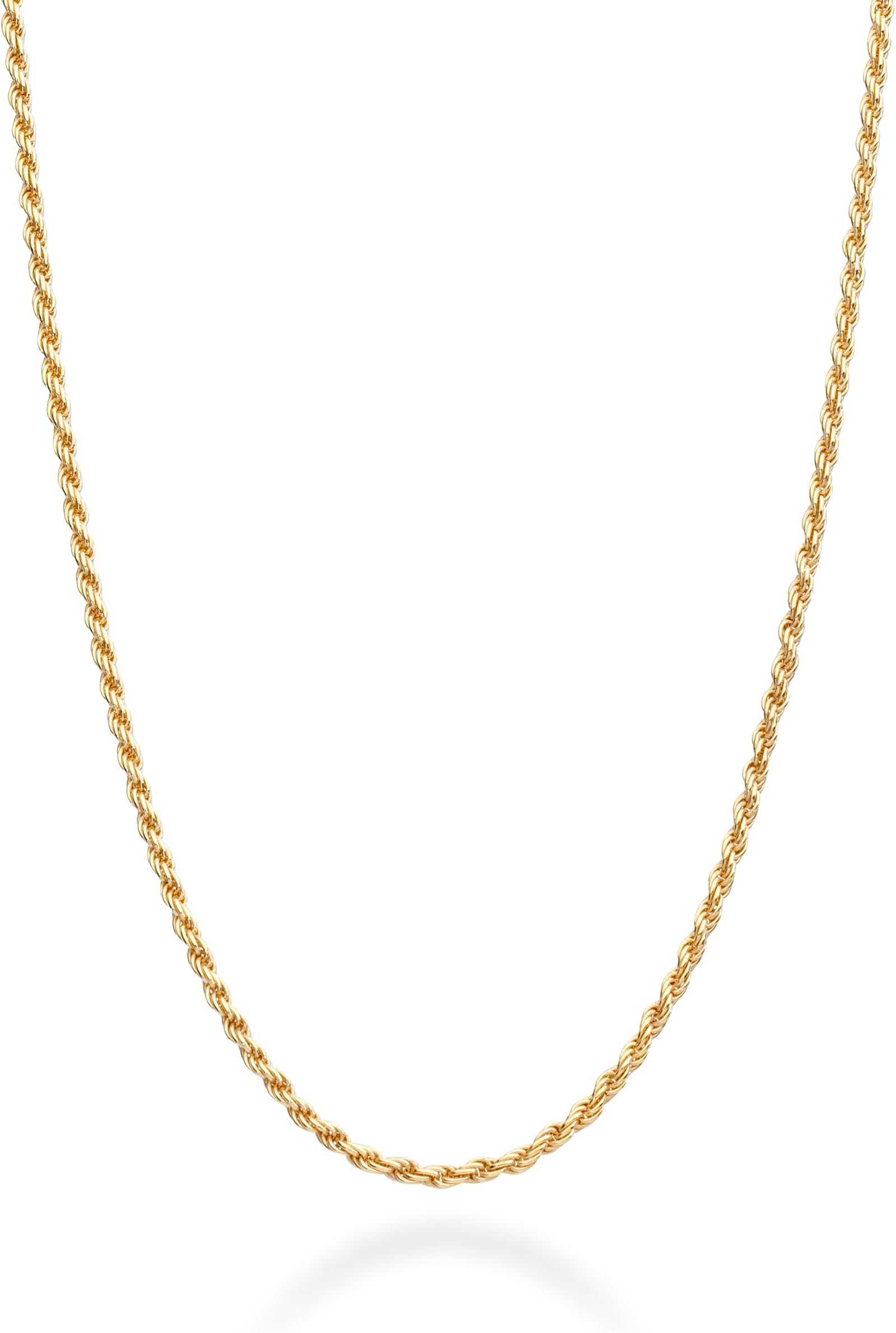 Miabella Italian Made 18K Gold 925 Sterling Silver Thin 1.5mm Diamond-Cut Braided Rope Chain Necklace for Women, Made in Italy, Sterling Silver, Gemless, Sterling Silver, No Gemstone