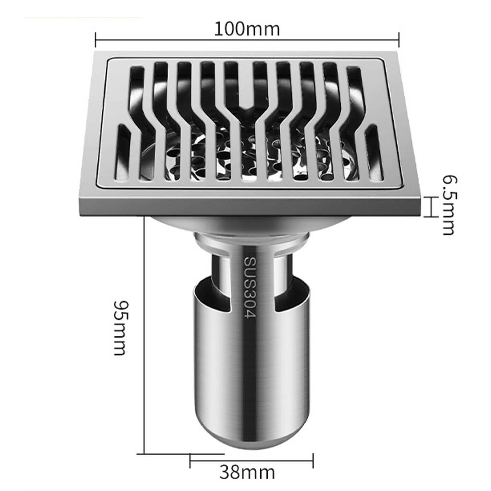 Bonde Douche Acier Inoxydable Siphon Douche Carré Bonde de Douche Amovible Bonde Douche Extra Plate Couleur Brossée Siphon de Sol 100 * 100mm Convient pour Balcon, Salle de Bain, Cuisine