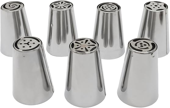 7 Pcs Russian Piping Tips Set, Stainless Steel, Silver