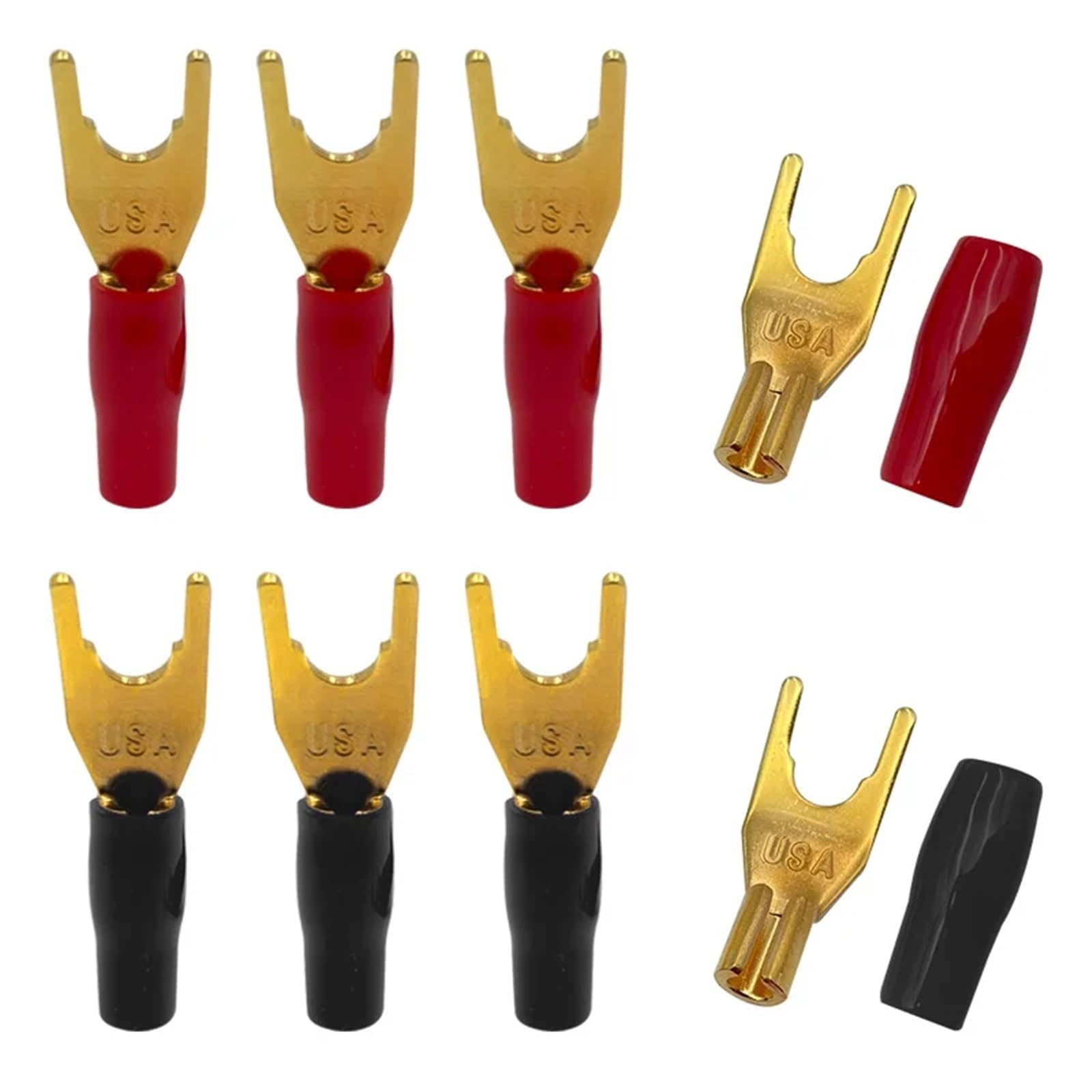 Cosses à sertir isolées, connecteurs de fils, 10 pièces, fiches bananes en U, connecteur type U/Y cuivre plaqué or, pince avec étui poignée plastique pour(Mix)