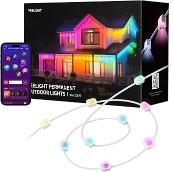 YEELIGHT Package for 100 Ft Smart Outdoor Permanent String Light& Curtain Light, 20+ Lighting Effects, App Control