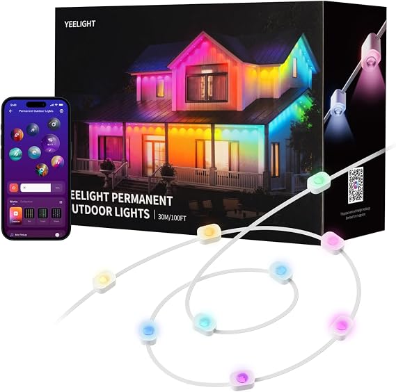 YEELIGHT Package for 100 Ft Smart Outdoor Permanent String Light& Curtain Light, 20+ Lighting Effects, App Control