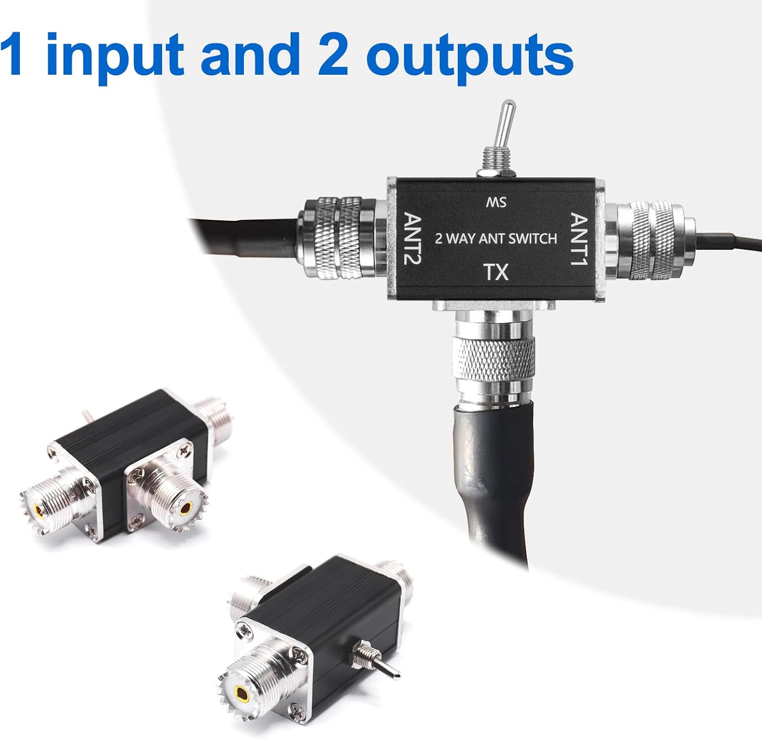 2 Way CB/HAM Antenna Coax Switches SO239-100W 0-30MHz Aluminum Alloy Manual Antenna Switch with Ground Protection for Ham CB HF VHF UHF Radio