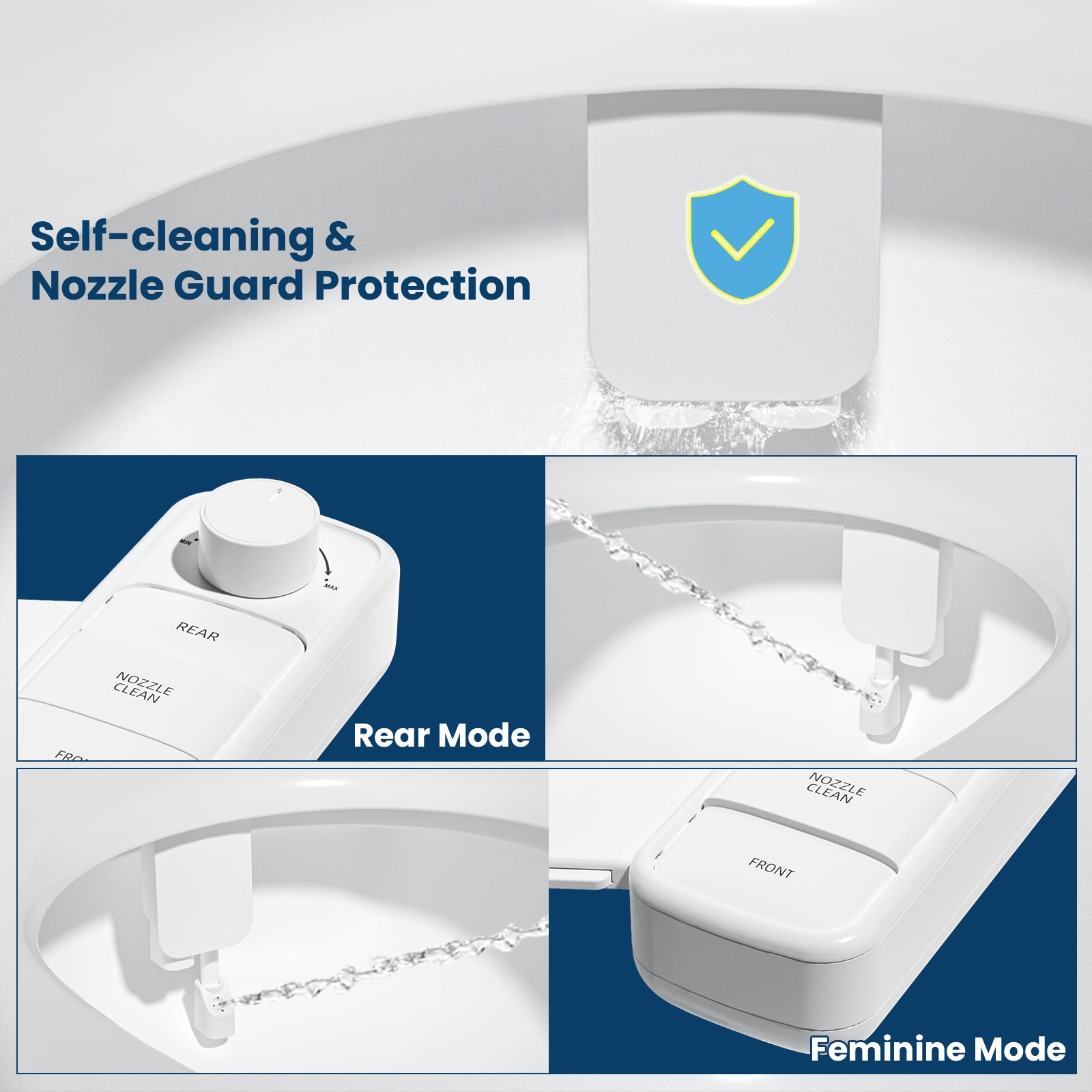 Ultra-Slim Bidet Attachment Self-Cleaning Dual Nozzle Feminine Posterior Wash Accessibility-Enhanced Large Buttons Quick-Release Non-Electric Fresh Water System with — view 3