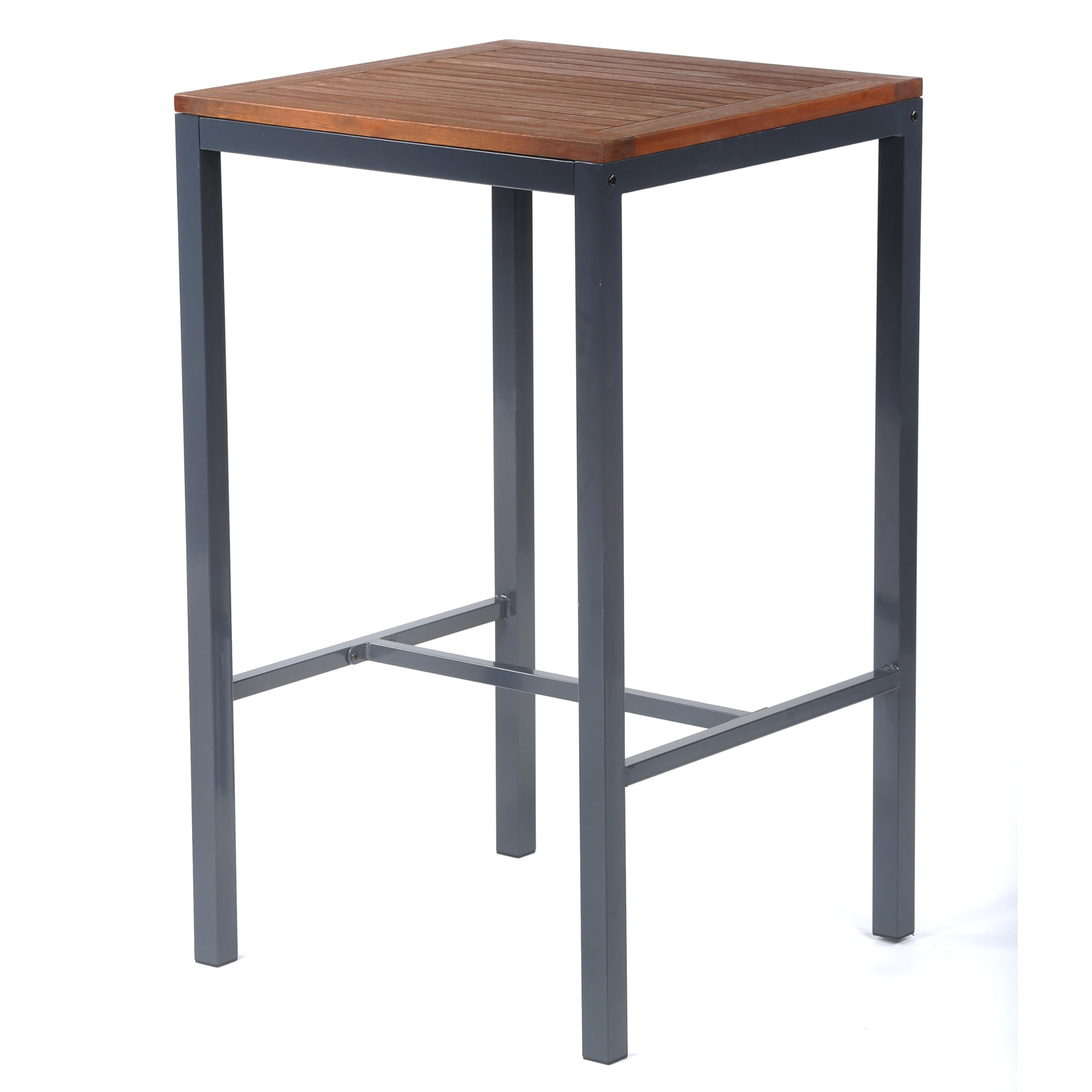 BrackenStyle Dorset 75cm Square Hardwood Outdoor Bar Height Table (110cm Height) - Powder Coated Metal Frame - Commercial & Domestic Use