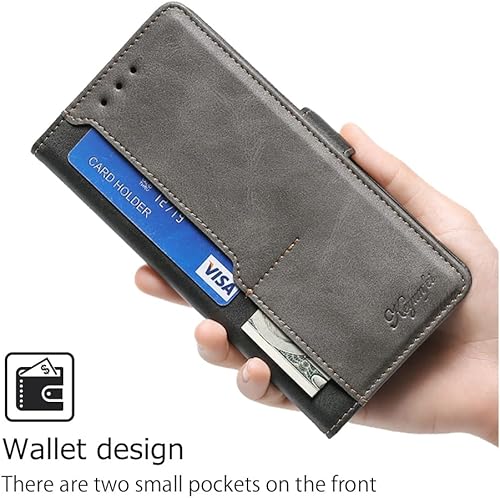 Miniatura 5 de Fansipro Funda tipo cartera para LG Q8, piel sintética de alta calidad, delgada, para LG Q8, 2 ranuras para tarjetas, ajuste amigable, negro y gris