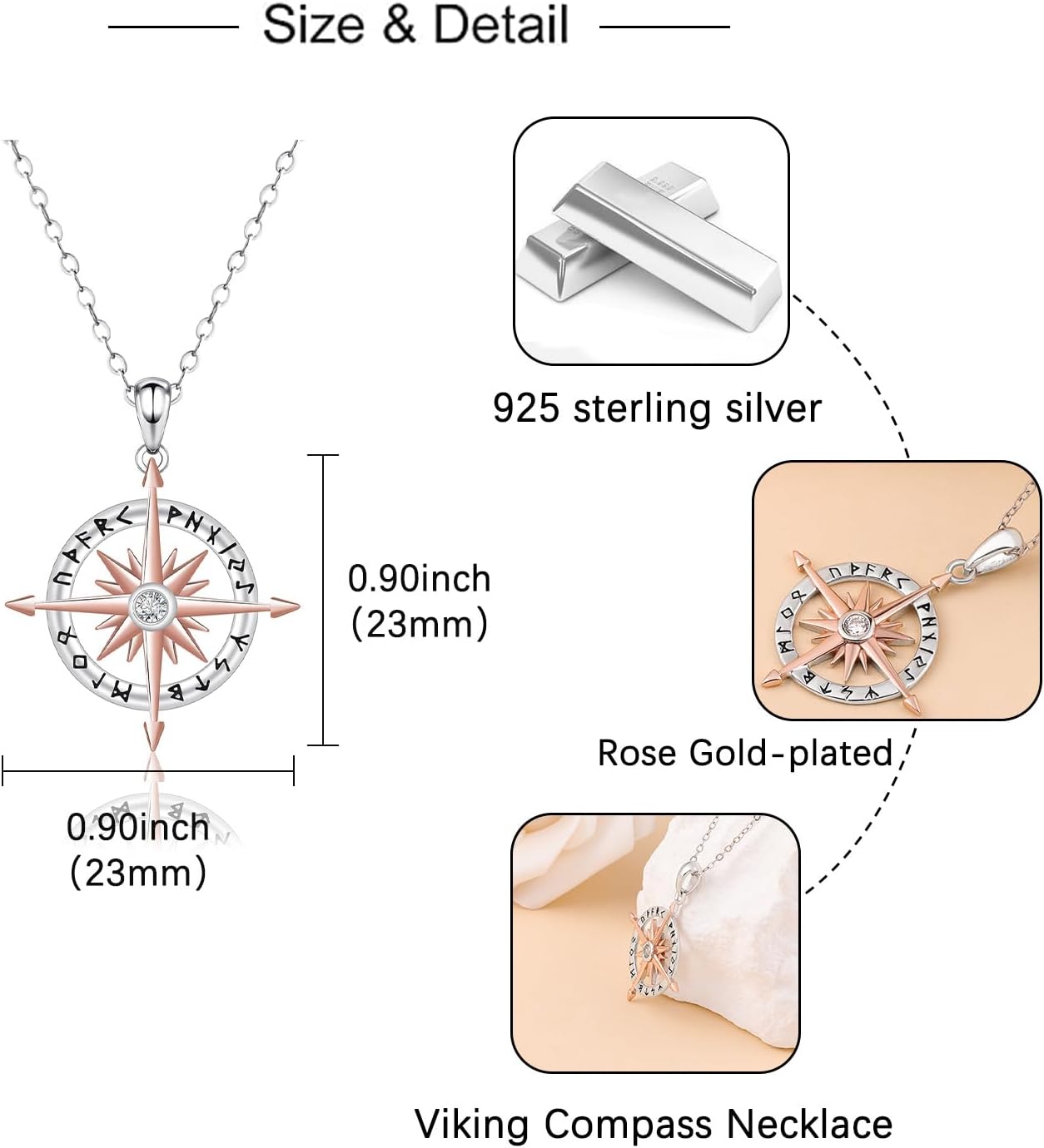 Viking Compass Necklace for Women- 925 Sterling Silver Compass Cross Necklace Friendship Travel Necklace Inspirational High Senior Graduation Gift Jewelry for Friends - Image 6