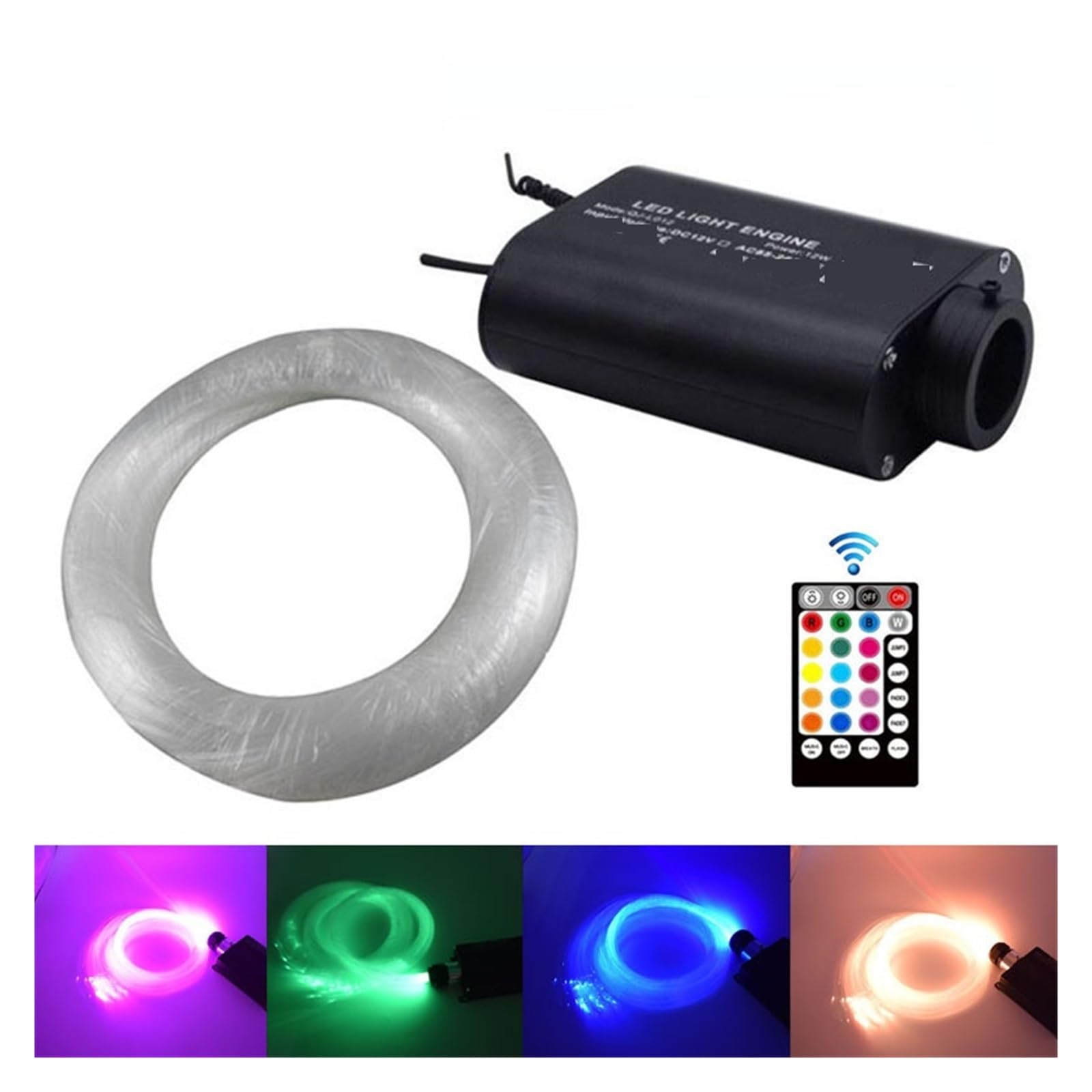 Oświetlenie wnętrza samochodu LED, Światłowodowe światło Bluetooth inteligentna kontrola aplikacji, 16W RGB światło silnika kabel światłowodowy PMMA do oświetlenia sufitowego z efektem gwiaździstym Św