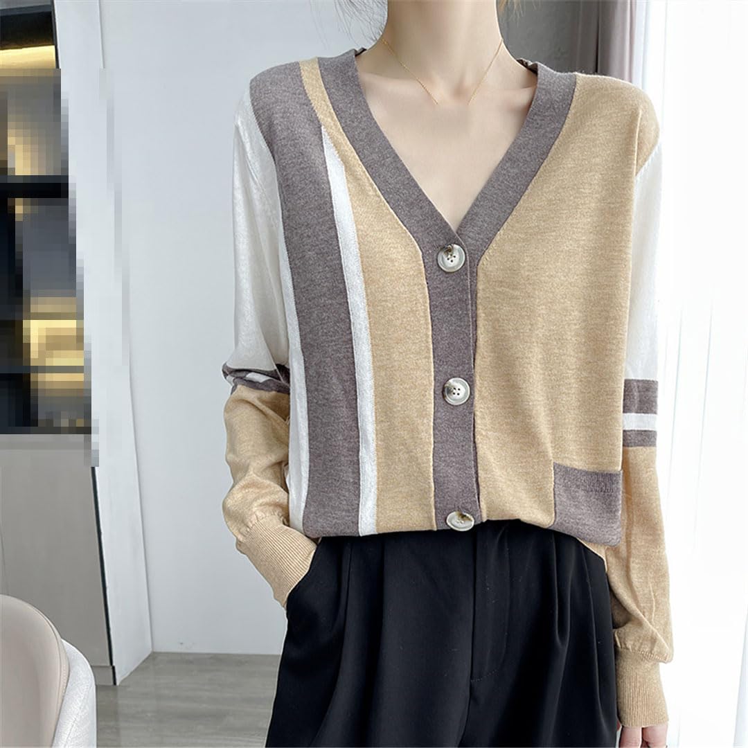 Vogrtcc Cardigan in Lana con Scollo A V A Maniche Lunghe da Donna Top in Cashmere Allentato Lavorato A Maglia