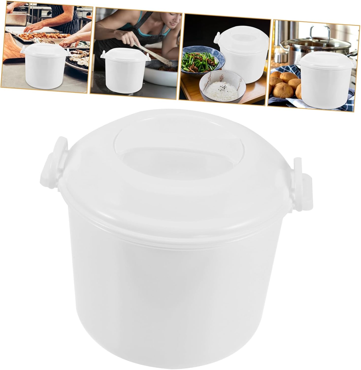 Microwave Rice Cooker with Steaming Basket Reusable Multi Function Rice Cooking Container for Household Use Portable Easy to Carry Microwave Steamer for Even Heating and Fresh