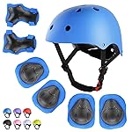 WayEee Kids Bike Helmet Set Skateboard Knee Pads, Helmet Pad Set Protective Gear Set Adjustable for Girls Kids 3-14 Helmet Elbow Pads Wrist Guards for Sport Cycling Bike Roller Skating Scooter, Blue