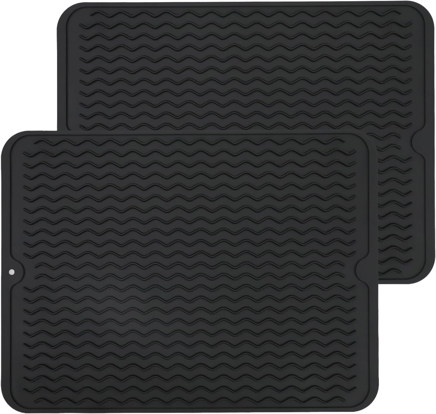 2 Pieces Silicone Dish Drainer Mat, 40 × 30 cm Kitchen Draining Mat, Dish Drainer, Non-Slip Dish Drainer for Sink, Kitchen Accessories for Counter, Refrigerator, Black, SUNY006