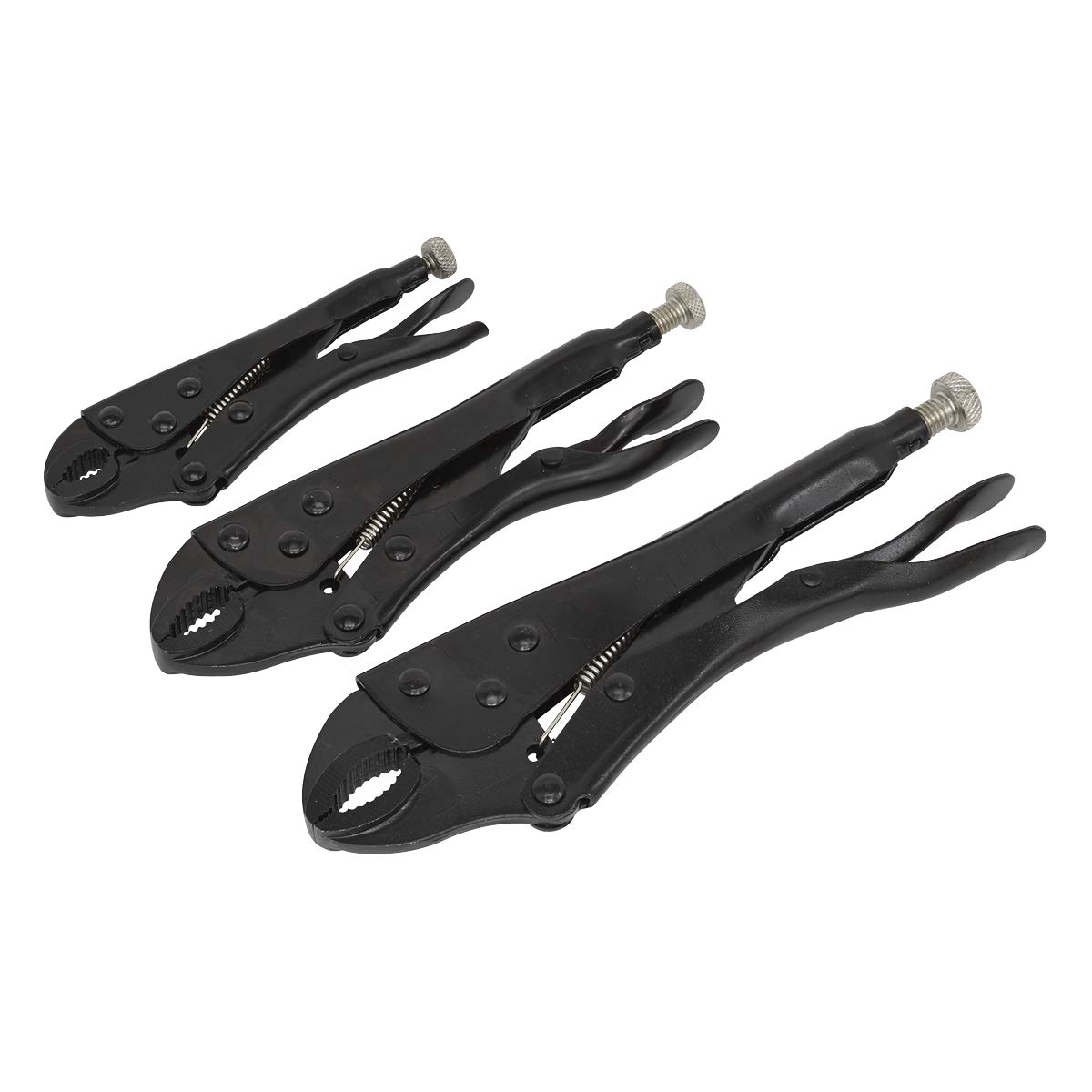Sealey Black Ak668 Locking Pliers Set 3Pc Rust Resistant Size 23