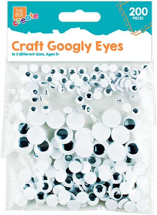 The Box 200pcs Googly Wobbly Wiggly Eyes Children Kid Craft Supplies, White, 7mm to 15mm