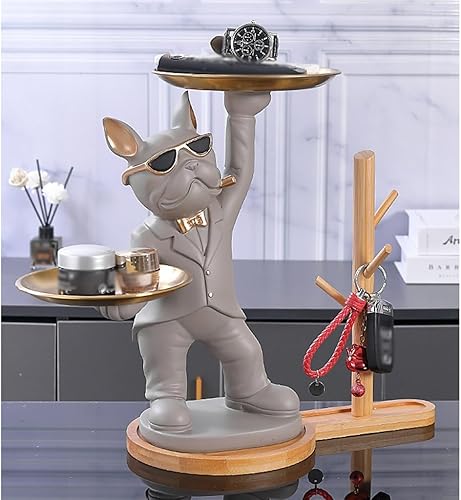 Miniatura 5 de KITCISSL Bandejas decorativas para decoración de mesa auxiliar, bandeja para llaves para mesa de entrada, escultura de perro, estatua de llaves,