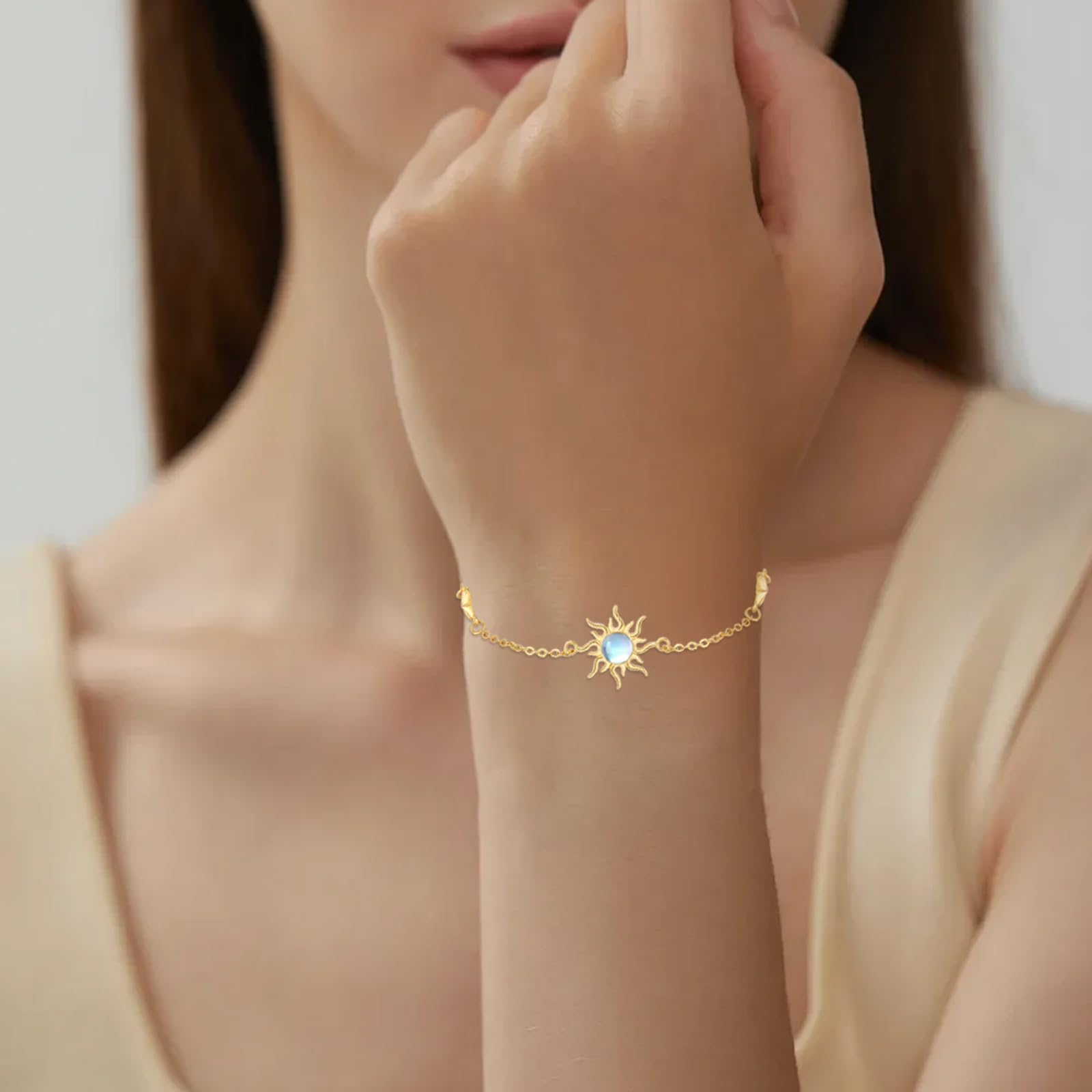 REDSUN Sonne Armband 925 Sterling Silber Opal Sonne Armband Gold Verstellbar Armband Blue/White Opal Schmuck Geschenk Geburtstag Weihnachten für Frauen Mutter Frau Mädchen