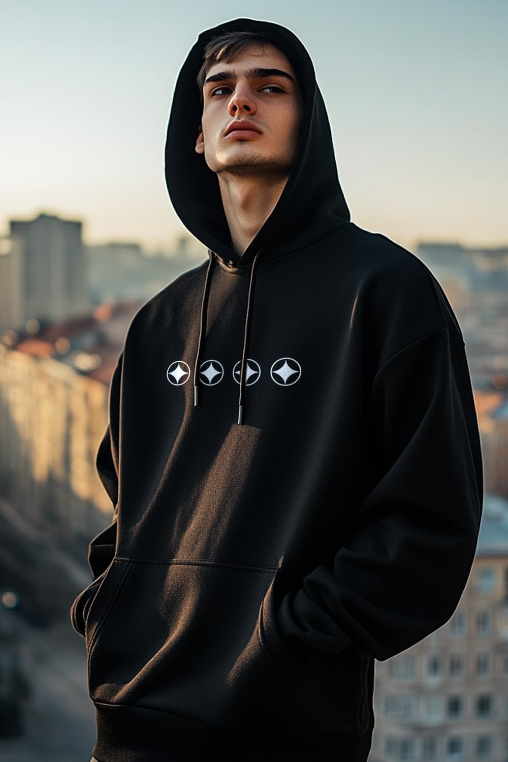 NOBERO Męskie bluzy z kapturem oversize graficzny nadruk bawełniany polar z długim rękawem bluzy z kapturem dla mężczyzn