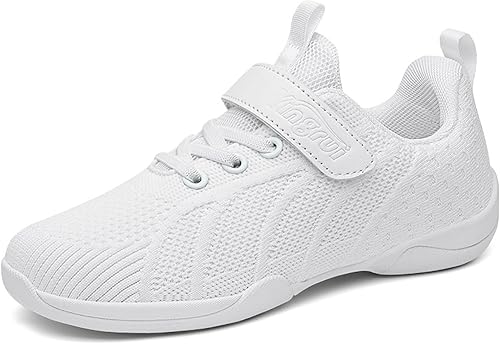 Zapatos de porrista blancos para niñas y jóvenes, tenis de entrenamiento atlético, transpirables, de malla, con gancho y bucle, zapatillas de