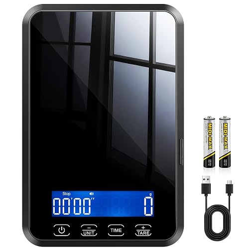 33lb Food Scale Rechargeable, Digital Kitchen Scale Grams and Ounces | Timing & Tare Function, Backlit Display, Glass Surface, Type-c Charging & Batteries Dual Power, Ideal for Baking, Cooking