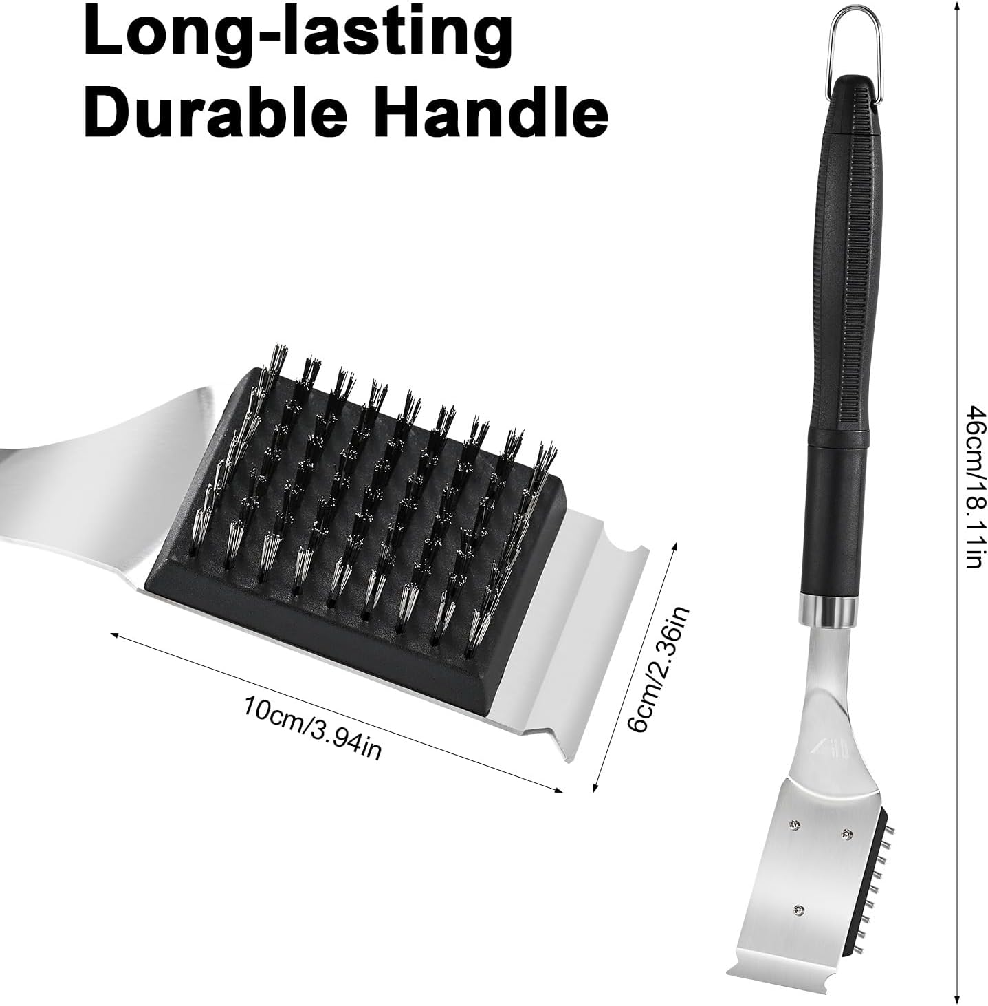 Grill Brush and Scraper for Barbecue,Bristles and Extra Long Handle, BBQ Wire Brush for Charcoal Grill, Electric Grill, Gas Grill, 2 Brush Replacements （Do not use Over an Open Flame）
