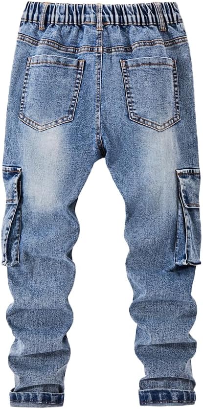 Nivne Tco Tween Boys Cargo Jeans Vintage Street Fashion Distressed Ripped Multi-Pocket Zipper Fly Denim Pants - Image 3
