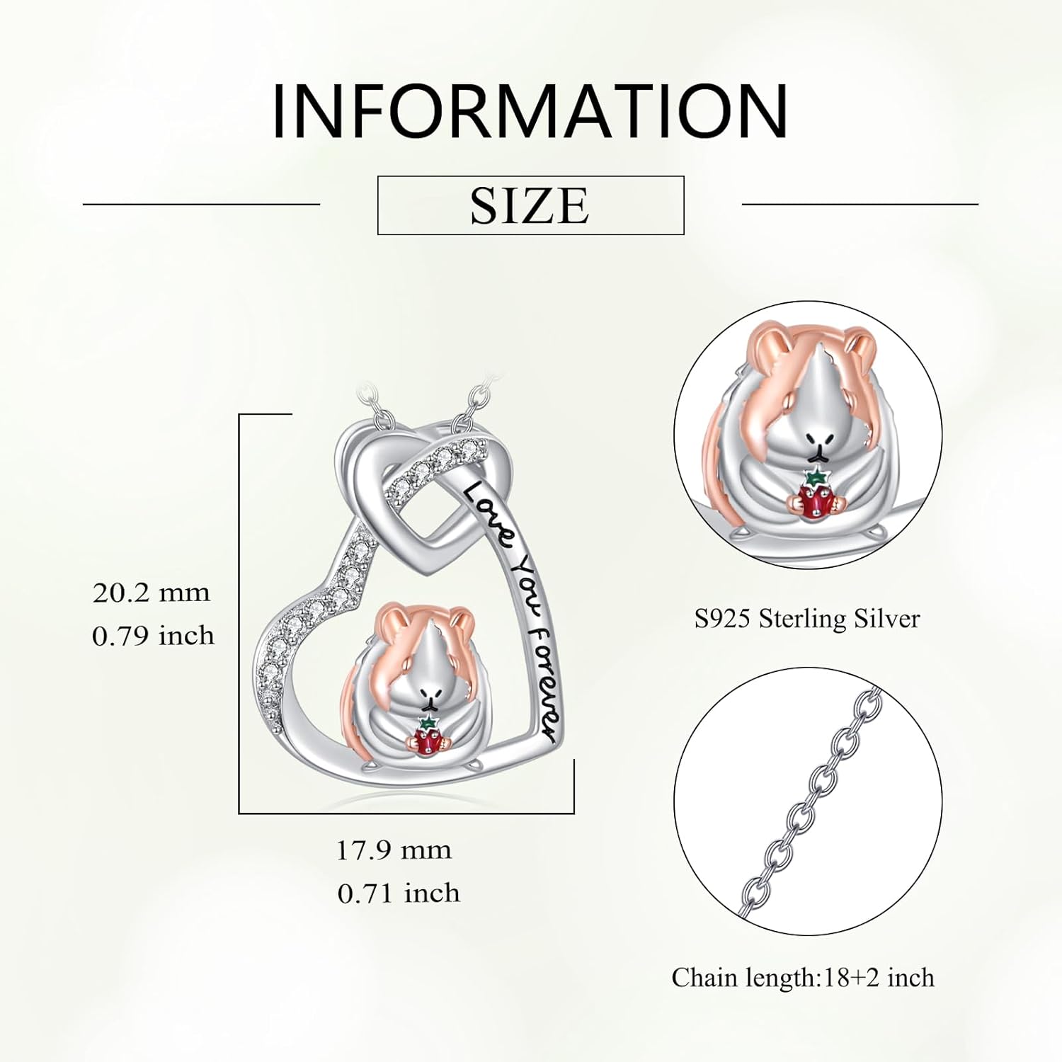 Guinea Pig Necklace S925 Sterling Silver Heart Pendant Cute Animal Jewelry Gifts for Men Women - Image 3