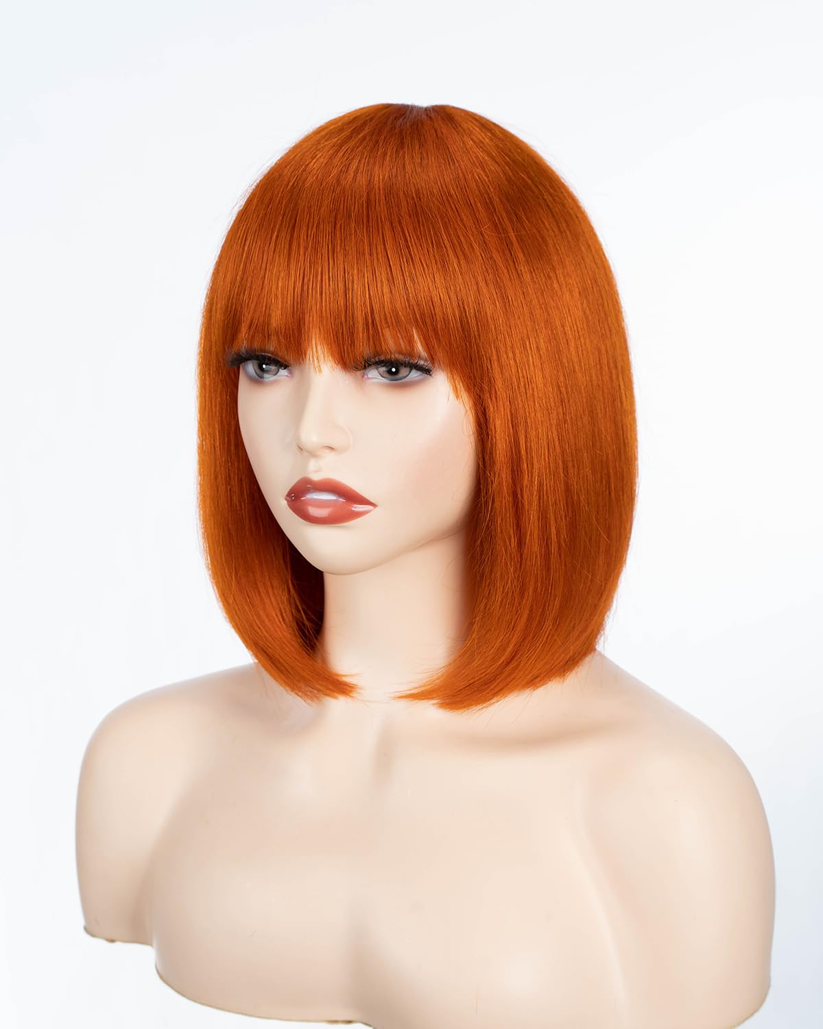 JOEDIR LUX Bob Straight Human Hair Orange Wig Wear and Go Glueless Wig with Bangs for Women, S ORANGE-10 - Image 4