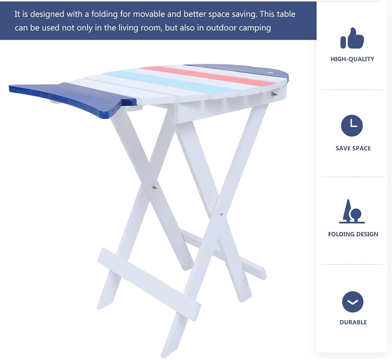 Foldable Snack Table Portable Wooden Folding Table Home Furniture with Ocean Style Design