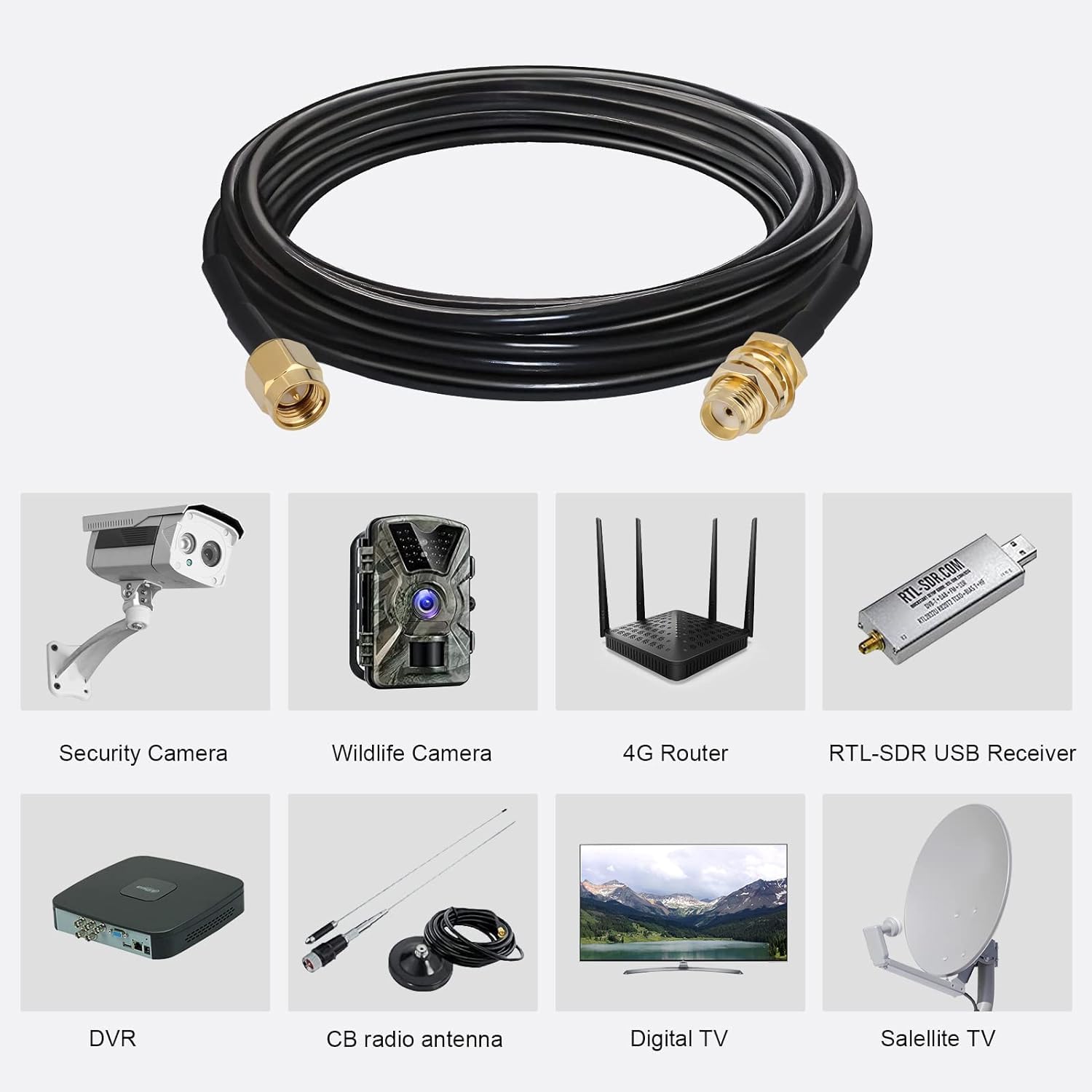 GTIWUNG Przedłużacz antenowy SMA 5 m 16,4 stopy, połączony z adapterem RF Coax SMA, 3 sztuki