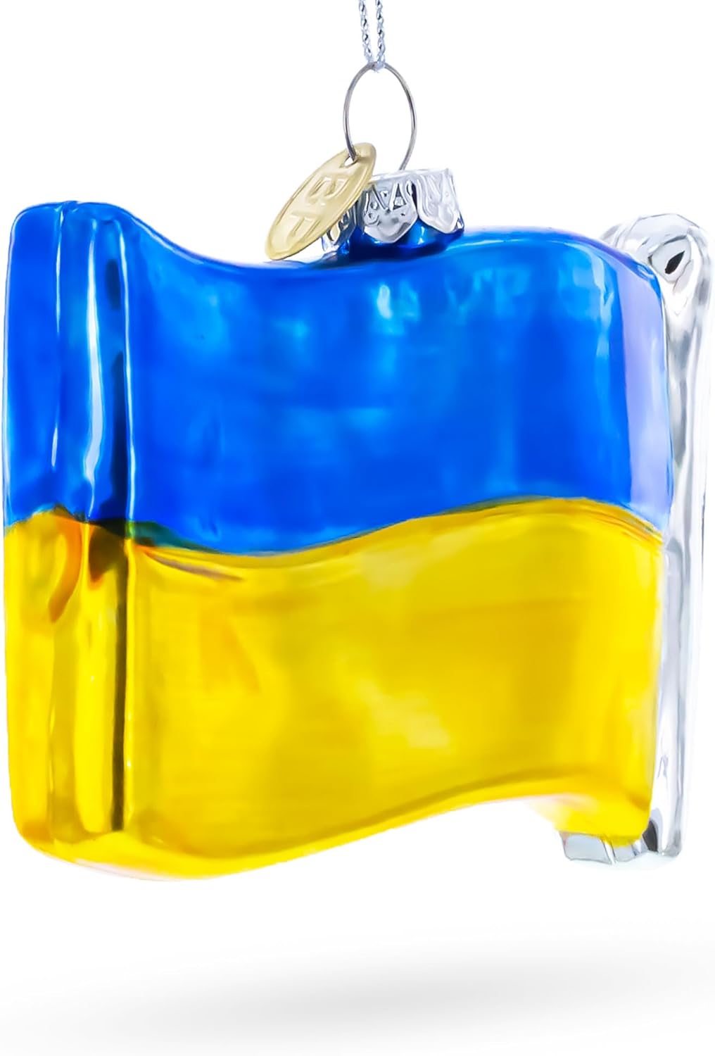 Waving Flag of Ukraine Blown Glass Christmas Ornament - Image 3