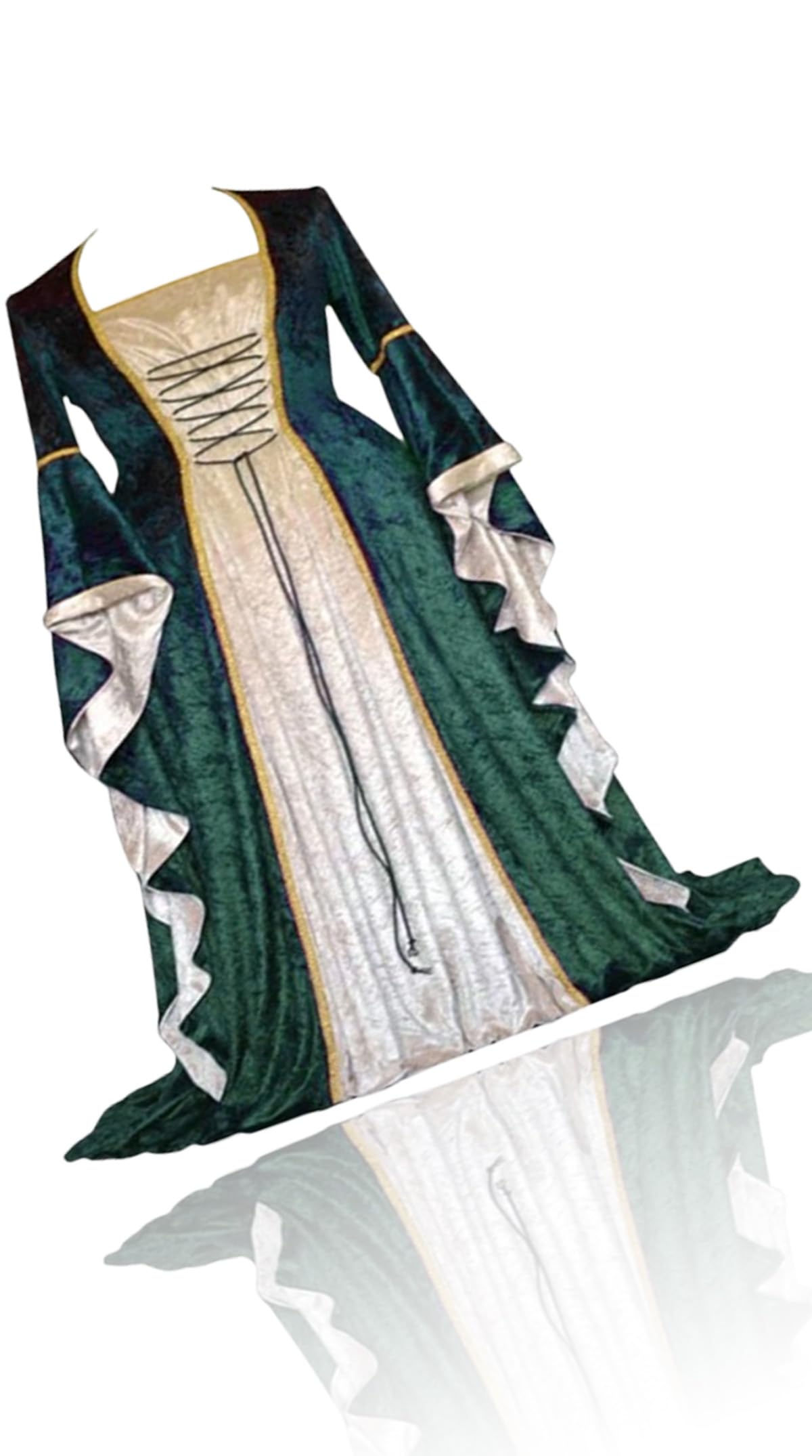 Medieval Renaissance Gown Dress for Women - Irish Retro Style with Adjustable Lace-Up, Long Dress for Elegant Halloween Costumes Size M