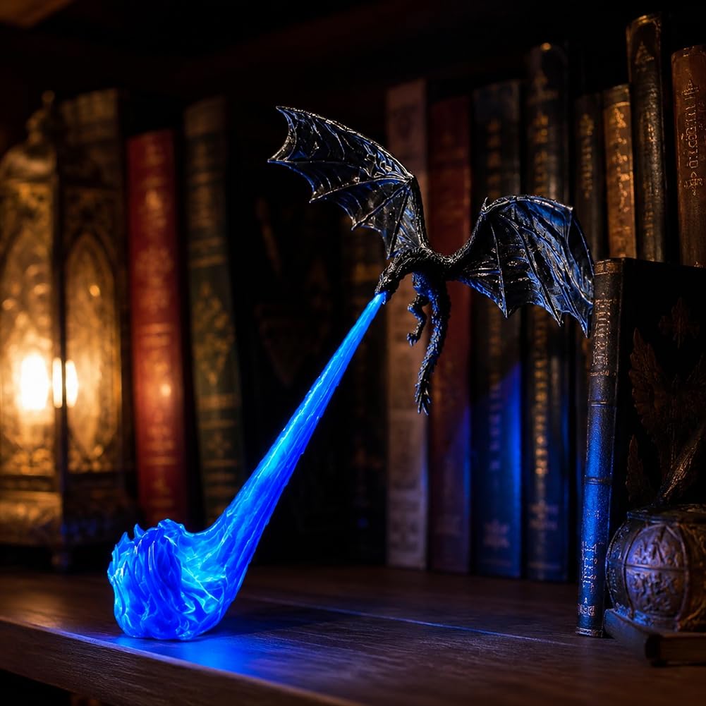 Book Nook Dragon Shelf Light,3D Printed Flame Decor Book Lover Gift