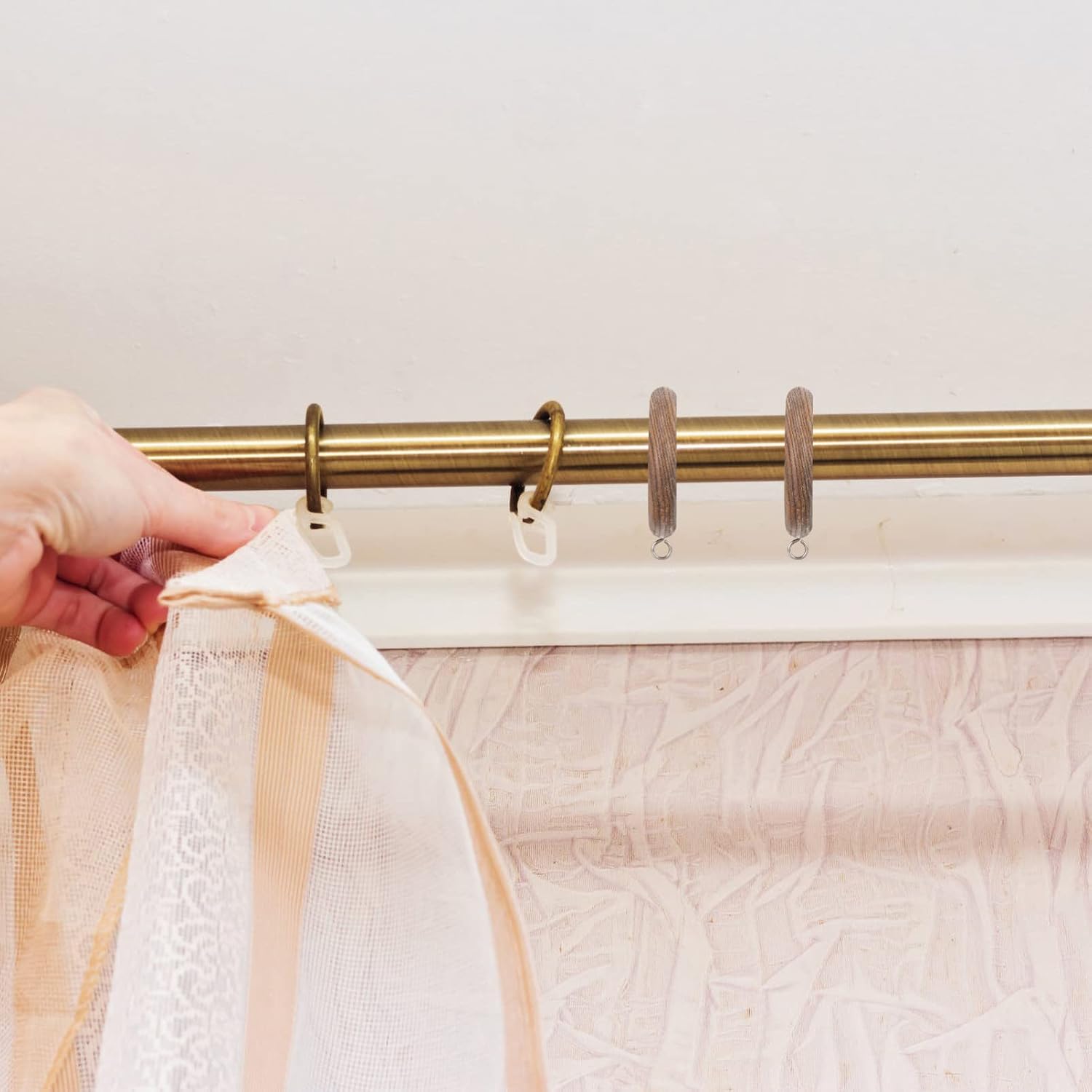 Wooden Curtain Hanging Rings with Hooks 2pcs Coffee Farmhouse Decor