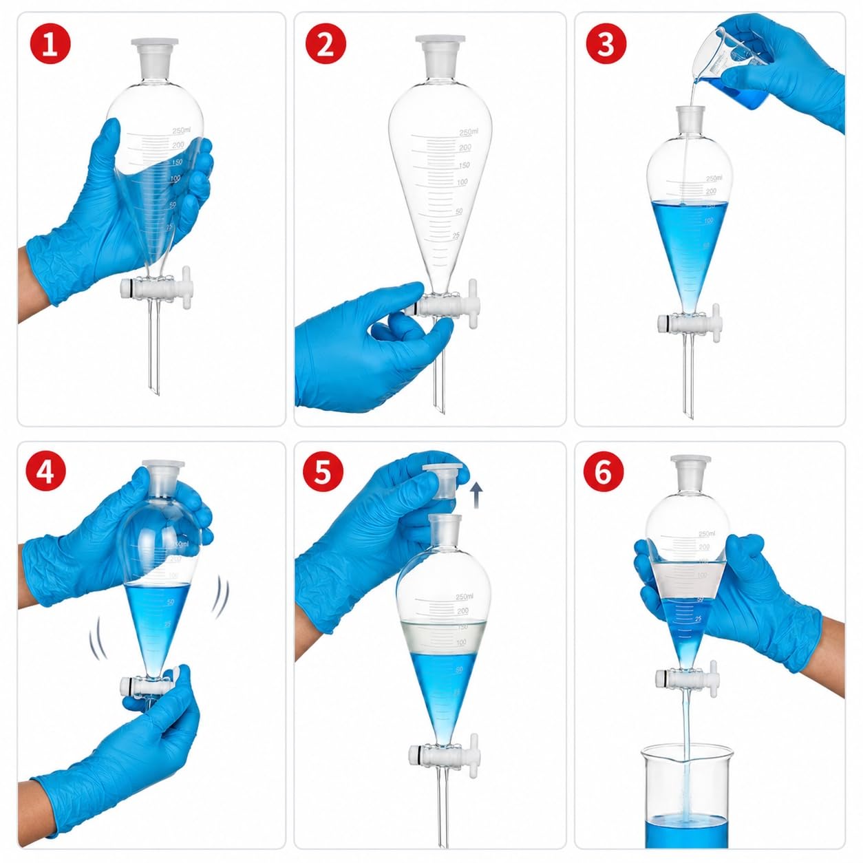 Embudo Decantación Vidrio Borosilicato Llave PTFE Matraz Graduado-1000mL 24/29