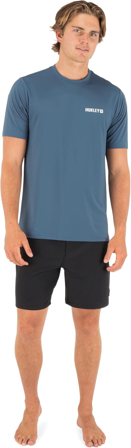 Hurley Men's Short Sleeve Hybrid UPF 50+ Shirt, Quick Dry Rashguard Swim Top