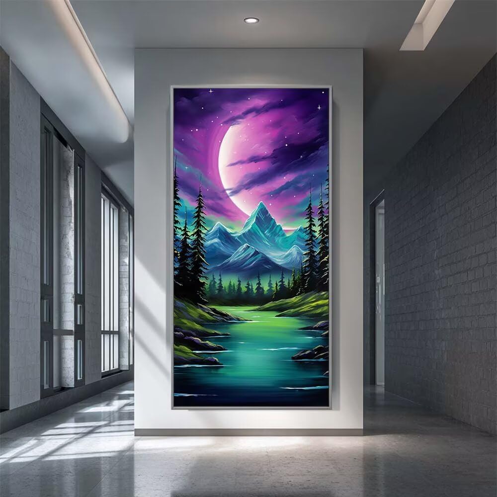 Diamond Painting Kits for Adults, 5D Diamond Art River Snow Mountain 80x160cm, DIY Large Natural Scenery Dimond Art kits Adults, Crystal Rhinestone Embroidery Canvas for Home Wall Decor (RD1013)