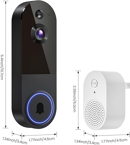 Miniatura 2 de Cámara inalámbrica con timbre de video Wi-Fi con visión nocturna, audio bidireccional, solo WiFi de 2.4G, detección de movimiento AI y
