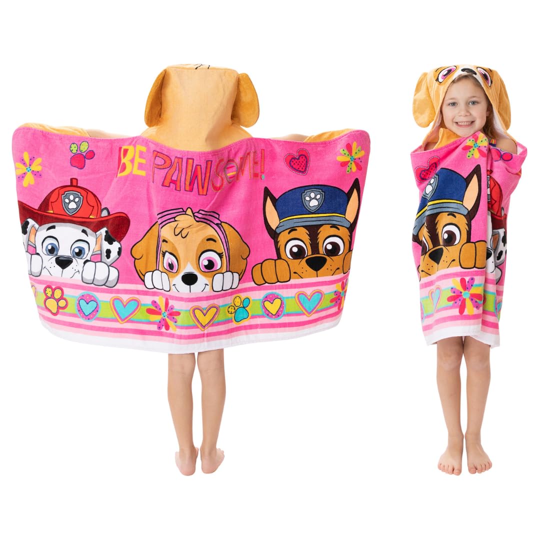 Paw Patrol Girl Skye, Marshall, Chase Kids Super Soft Bath/Pool/Beach Soft Cotton Terry Hooded Towel Wrap, 24 in x 50 in, (Officially Licensed Product