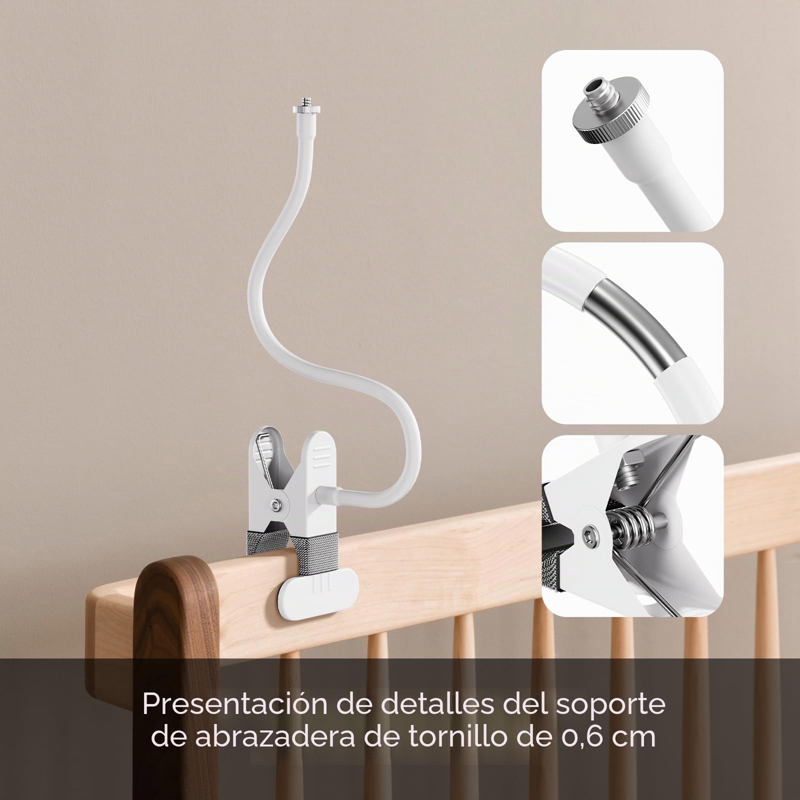 Soporte para cámara de bebé compatible con Philips Avent SCD923/26, SCD921/26, SCD643/26, SCD951/26 – Soporte flexible sin taladrar, fácil montaje para cuna y estantería