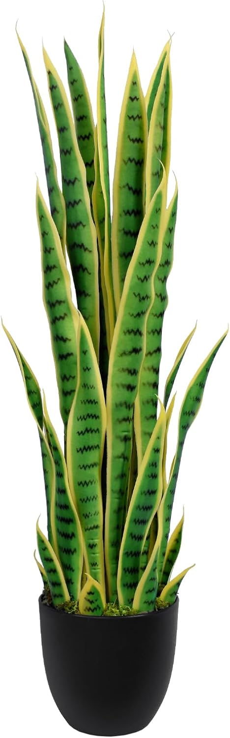 3ft Artificial Snake Plant – 36in Faux Sansevieria Plants, Fake Floor Plant for Indoor Outdoor, Front Porch Patio Home Office Decor, Mother-in-Law’s Tongue, Yellow 1Pcs Yellow 36“