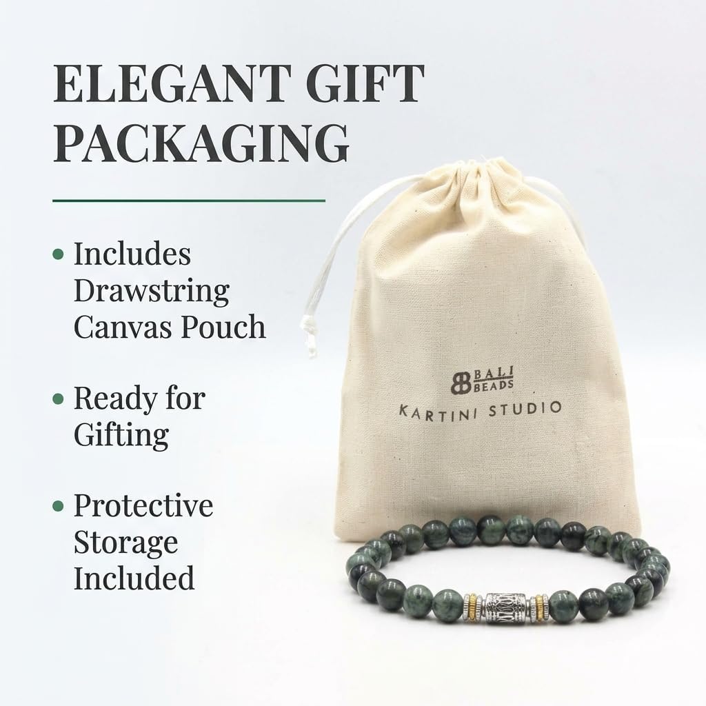 Kartini Studio Dark Green Jade Bracelet, Men's Jade Bracelet, Bead Jewelry for Man