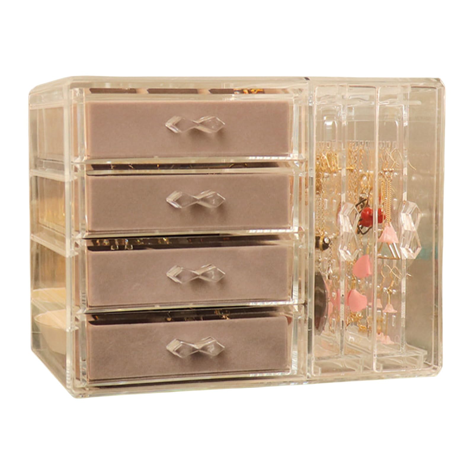 Eleganti Organizzatori Gioielli in Plastica Trasparente con Cinque Cassetti Soluzione Archiviazione Portatile per Orecchini E Accessori per Collane