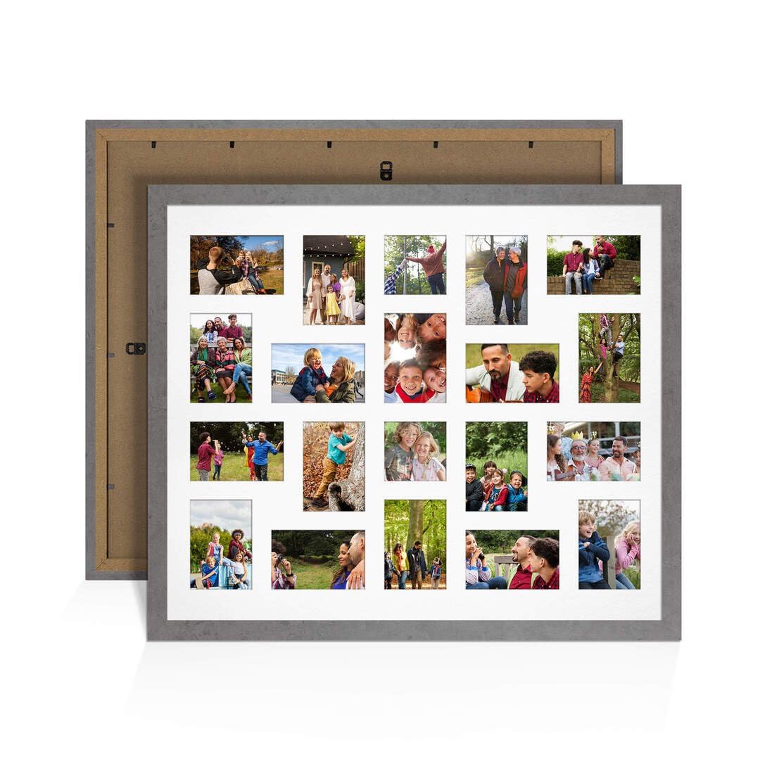 Procut Global 80X70CM Marble Grey Photo Frames For Multiple Pictures with White Mount-Modern Collage Frame with 20 Apertures (18x) 6x4, (2x) 4x4-Engineered Wood with Shatterproof Perspex