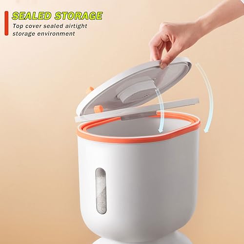 Miniatura 4 de DUTUI Cubo de arroz sellado de varios granos tipo prensa de arroz, a prueba de humedad, caja de almacenamiento de tanque de arroz, dosificador